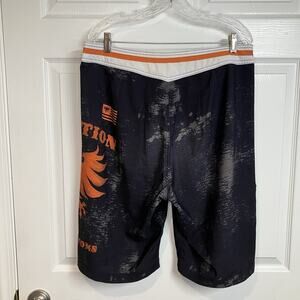 Affliction Board Shorts Black Orange Distressed Patches Swim Trunks Size 36
